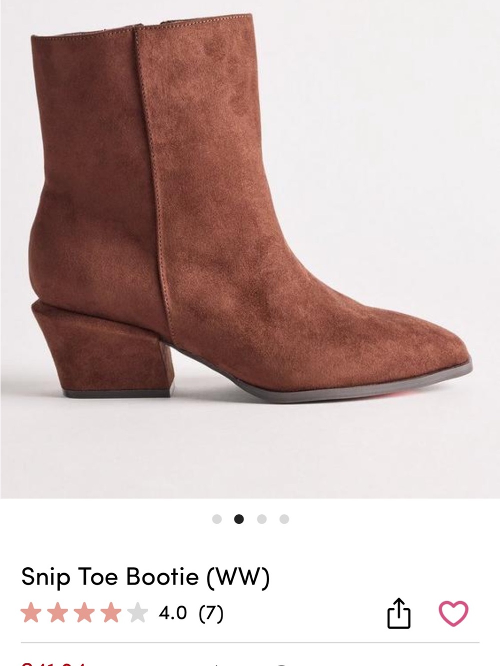 Brown Suede Snip Toe Bootie - Women's